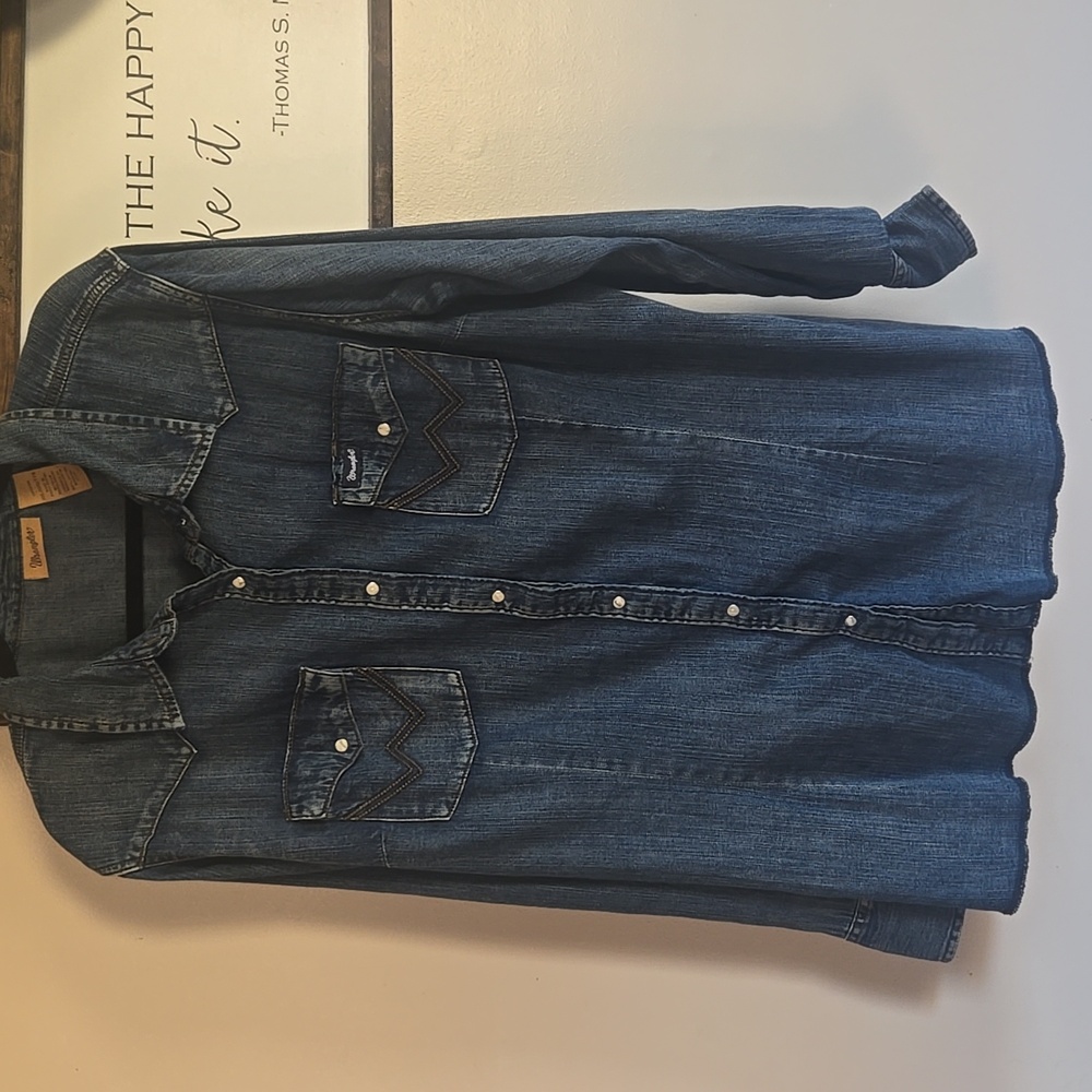 NWT Wrangler Blue Denim Western Button Up Top - Plus Size 2X